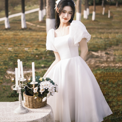 White tulle short a line prom dress homecoming dress,1098