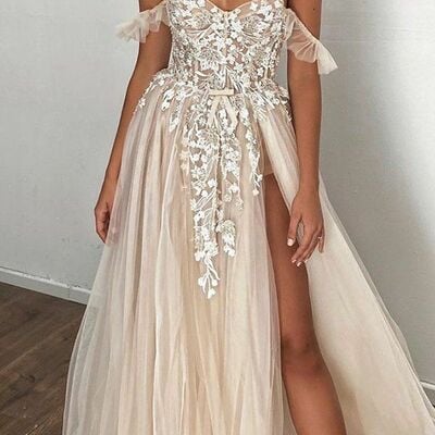 Simple a line off the shoulder lace appliques beach boho wedding dress bridal gowns