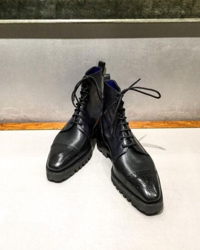 Handmade Men Black Suede Leather  Military Ankle Balmoral Boot