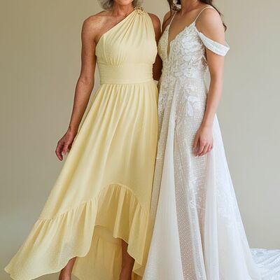Elegant light yellow chiffon mother of the bride/groom dress evening formal dress