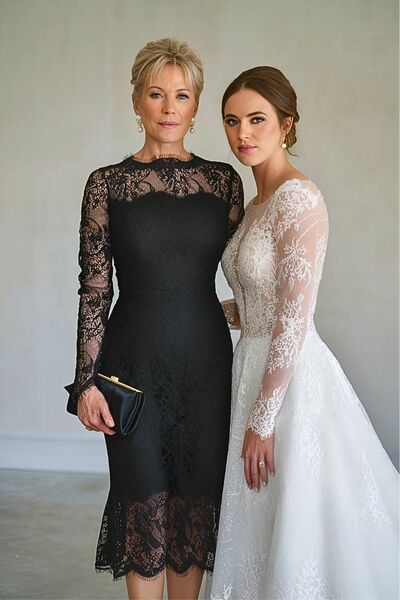 Elegant Black Sheath Lace Tea-length Mother of the Bride/Groom Dress Evening Formal Dress