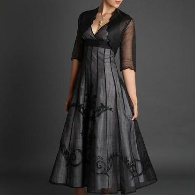 Elegant black tea-length with jacket mother of the bride/groom dress evening formal dress