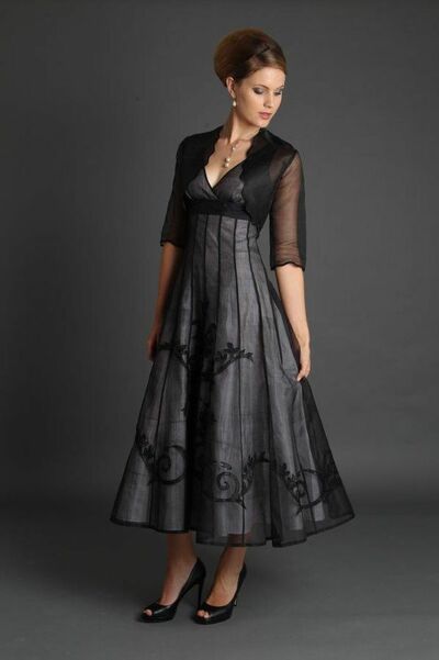 Elegant Black Tea-length with Jacket Mother of the Bride/Groom Dress Evening Formal Dress