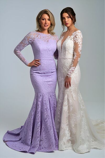 Elegant Purple Mermaid Lace Long Sleeve Mother of the Bride/Groom Dress Evening Formal Dress