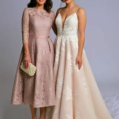 Elegant pink a line tea-length mother of the bride/groom dress evening formal dress