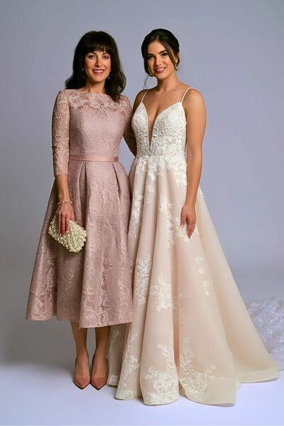 Elegant Pink A Line Tea-length Mother of the Bride/Groom Dress Evening Formal Dress