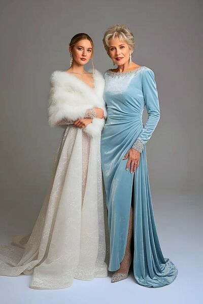 Elegant Blue Sheath Long Sleeve Mother of the Bride/Groom Dress Evening Formal Dress