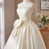 Champagne Satin Short A-Line Strapless Prom Party Dress - Thumbnail 1