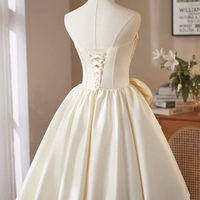 Champagne Satin Short A-Line Strapless Prom Party Dress - Thumbnail 3