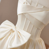 Champagne Satin Short A-Line Strapless Prom Party Dress - Thumbnail 4