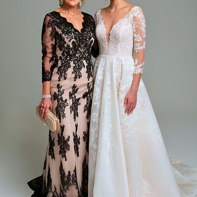 Elegant black appliques sheath lace appliques tea-length mother of the bride/groom dress evening formal dress