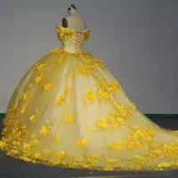 Off the Shoulder Yellow Quinceanera Dress with Flowers for sale - Thumbnail 1