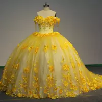 Off the Shoulder Yellow Quinceanera Dress with Flowers for sale - Thumbnail 2