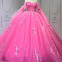 Hot Pink Quinceanera Dress Tulle Lace Crystal Sweet 15 Dress Sleeveless with Beading - Thumbnail 1