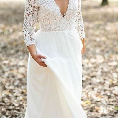 Rustic lace long sleeve beach boho wedding dress bridal gown wedding gown