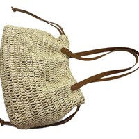 Large Capacity Woven Straw Bag Casual Drawstring Holiday Beach Bag - Thumbnail 6