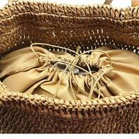 Large Capacity Woven Straw Bag Casual Drawstring Holiday Beach Bag - Thumbnail 7