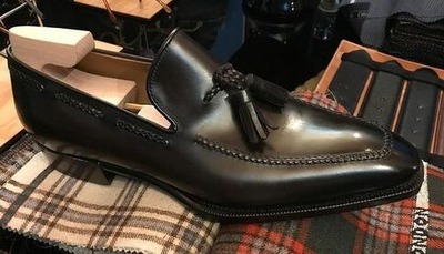 Handmade Men Black Leather Tassel Loafers Dress Shoes