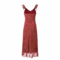 V-neck sleeveless slim waist printed dress - Thumbnail 1