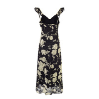 Neck ruffled lace-up floral halter dress with waist - Thumbnail 1