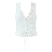 Lace V-neck single-breasted sleeveless waist shirt top - Thumbnail 3