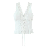 Lace V-neck single-breasted sleeveless waist shirt top - Thumbnail 2