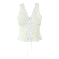 Lace V-neck single-breasted sleeveless waist shirt top - Thumbnail 2