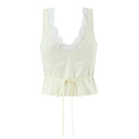 Lace V-neck single-breasted sleeveless waist shirt top - Thumbnail 3