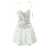 Lace mesh elegant waist suspender dress - Thumbnail 1