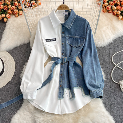  denim patchwork shirt dress 