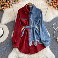  Denim Patchwork Shirt Dress  - Thumbnail 2