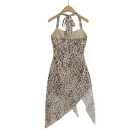 Sexy Halter Neck Animal Print Tulle Mini Bodycon Mesh Dress - Thumbnail 1