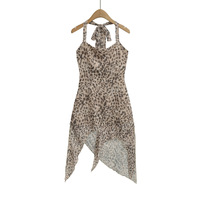 Sexy Halter Neck Animal Print Tulle Mini Bodycon Mesh Dress - Thumbnail 2