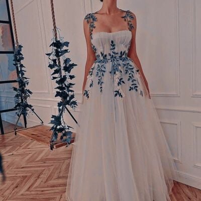 Floral flowers a line tulle wedding dress bridal gown wedding gown