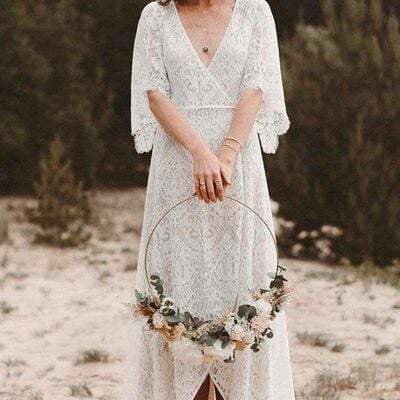 Sexy a line lace beach boho wedding dress bridal gown wedding gown