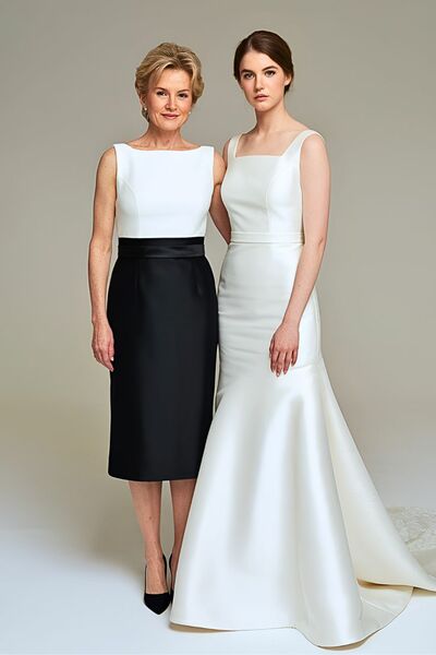 Elegant Sheath Black and White Tea-length Mother of the Bride/Groom Dress Evening Formal Dress