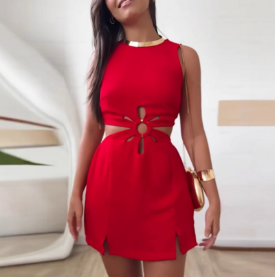 Sexy Solid Color Sleeveless Red Dress