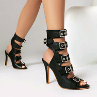 Buckle Strap Hollow Heeled Sandals - Thumbnail 2