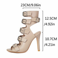 Buckle Strap Hollow Heeled Sandals - Thumbnail 5