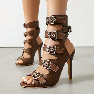 Buckle strap hollow heeled sandals
