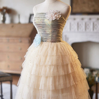 Lovely Tulle Pearl A-Line Strapless Evening Party Dress - Thumbnail 1