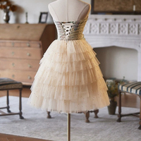 Lovely Tulle Pearl A-Line Strapless Evening Party Dress - Thumbnail 2