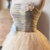 Lovely Tulle Pearl A-Line Strapless Evening Party Dress - Thumbnail 3