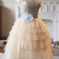 Lovely Tulle Pearl A-Line Strapless Evening Party Dress - Thumbnail 4