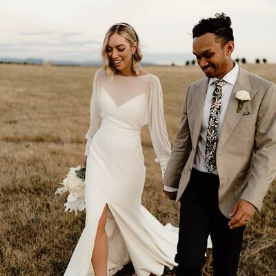 Simple mermaid long sleeve side slit wedding dress bridal gown wedding gown