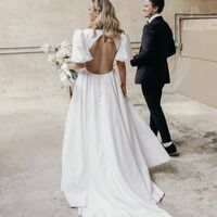 Simple Wedding Jumpsuit Bridal Jumpsuit with Crepe  - Thumbnail 2