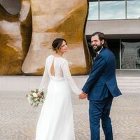 Simple Sheath Long Sleeve Beach Boho Wedding Dress Bridal Gowns - Thumbnail 1