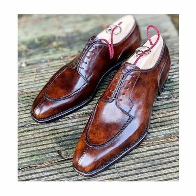 Handmade Men Brown Leather Oxford Dress Shoes