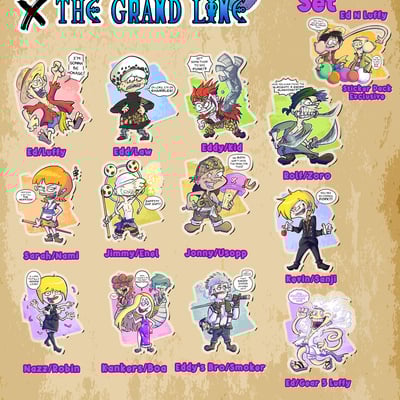 Peach creek x the grand line (ed, edd, n eddy x one piece) sticker set