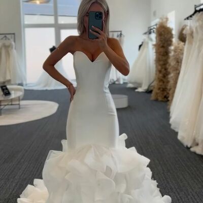 Mermaid sexy sweetheart wedding gown, organza bridal gown wedding dress